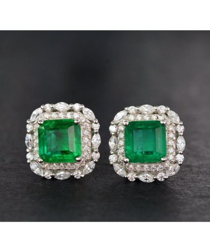 Lab Emerald Drop Earrings, 925 Sterling Silver, Emerald Drop Earrings, Emerald Silver Earrings, Luxury Earrings, Asscher Cut Stone Earrings | Save 33% - Rajasthan Living