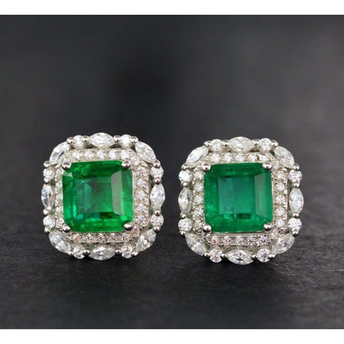 Lab Emerald Drop Earrings, 925 Sterling Silver, Emerald Drop Earrings, Emerald Silver Earrings, Luxury Earrings, Asscher Cut Stone Earrings | Save 33% - Rajasthan Living 5