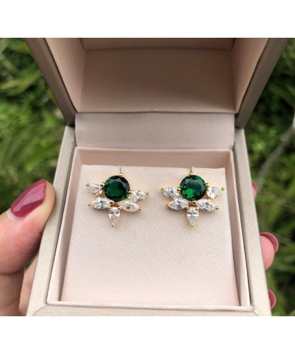 Lab Emerald Drop Earrings, 925 Sterling Silver, Emerald Drop Earrings, Emerald Silver Earrings, Luxury Earrings, Round Cut Stone Earrings | Save 33% - Rajasthan Living