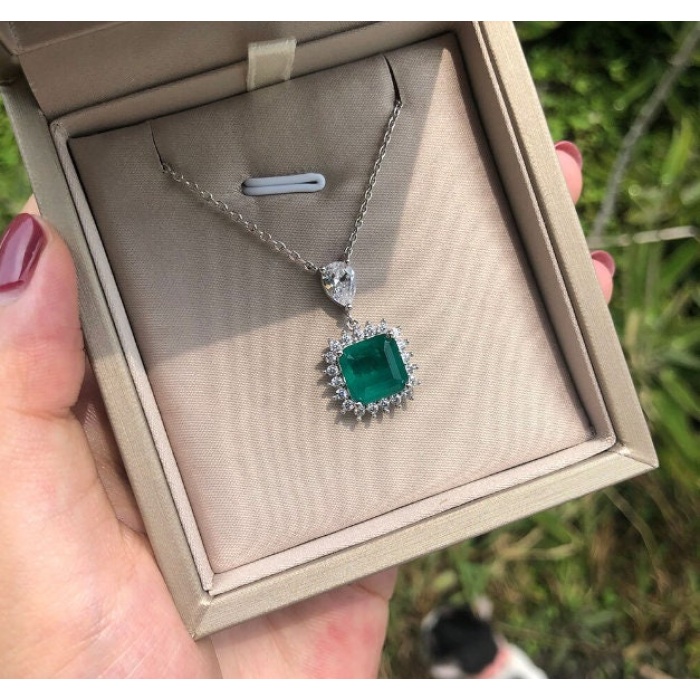 Emerald Pendant, Engagement Pendent, Sapphire Silver Pendent, Woman Pendant, Pendant Necklace, Luxury Pendent, Asscher Cut Pendent | Save 33% - Rajasthan Living 6