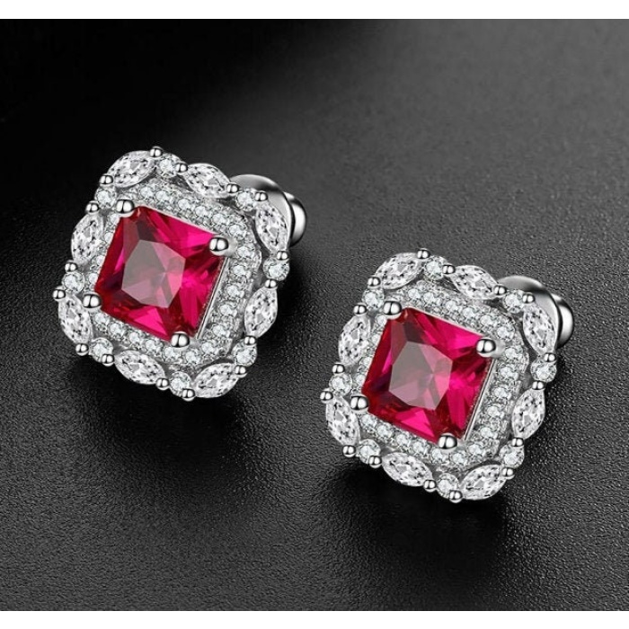 Ruby Studs Earrings, 925 Sterling Silver, Citrine Studs, Emerald Earrings, Ruby Luxury Earrings, Gift For Her, Ruby Asscher cut Earrings | Save 33% - Rajasthan Living 5