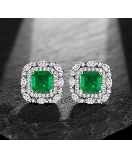 lab Emerald Stud Earrings, 925 Sterling Silver, Emerald Stud Earrings, Emerald Silver Earrings, Luxury Earrings, Asscher cut Stone | Save 33% - Rajasthan Living