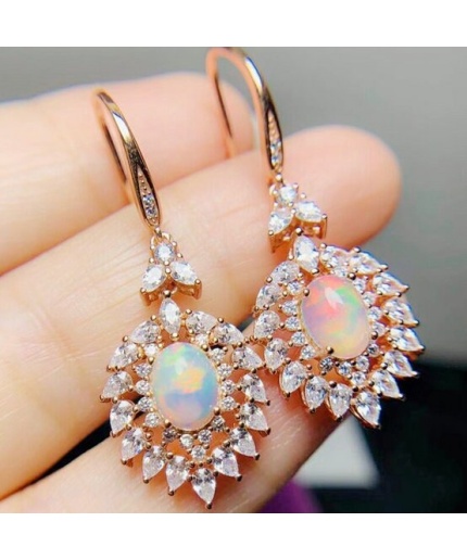 Natural Opal Drop Earrings, 925 Sterling Silver, Opal Drop Earrings, Earrings, Opal Earrings, Luxury Earrings, Oval Stone Earrings | Save 33% - Rajasthan Living 3