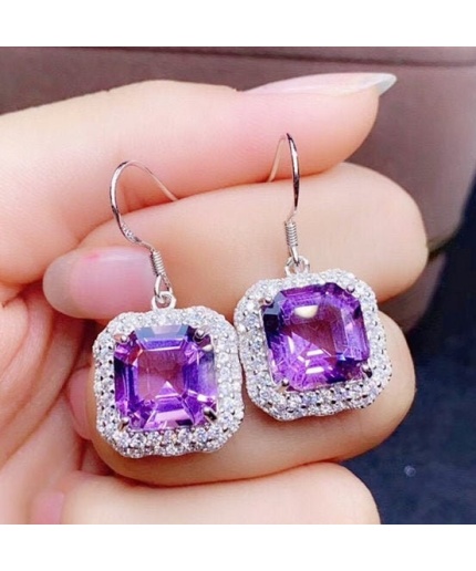 Natural Amethyst Drop Earrings, 925 Sterling SIlver Drop Earrings, Amethyst Earrings, Gold Earrings, Luxury Earrings, Asscher Cut Earrings | Save 33% - Rajasthan Living