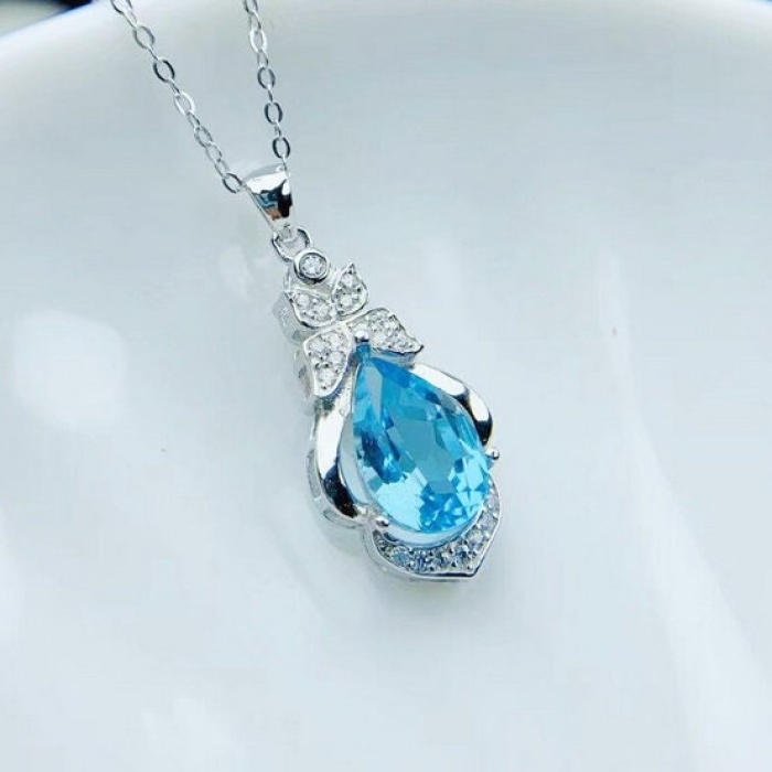 Natural Blue Topaz Pendant, Engagement Blue Topaz Silver Pendent, Woman Pendant, Pendant Necklace, Luxury Pendent, Pear Cut Stone Pendent | Save 33% - Rajasthan Living 9