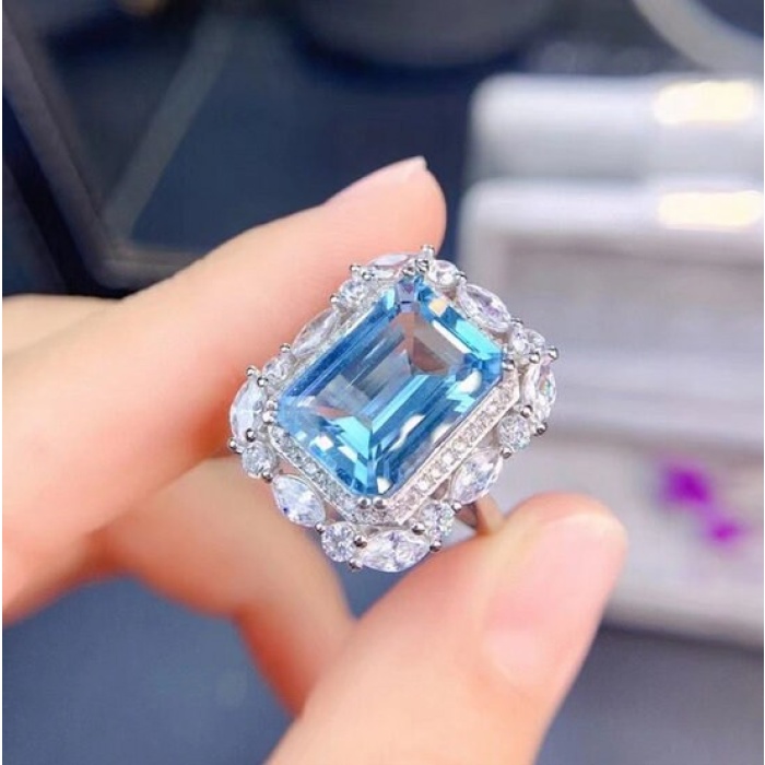 Natural Blue Topaz Ring, 925 Sterling Silver, Topaz Engagement Ring, Topaz Ring, Wedding Ring, Luxury Ring, Ring/Band, Emerald Cut Ring | Save 33% - Rajasthan Living 7