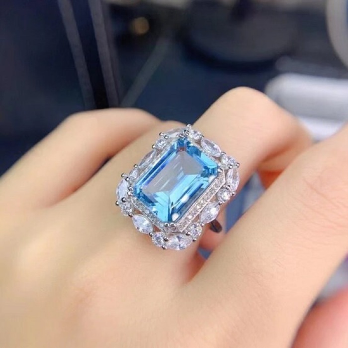 Natural Blue Topaz Ring, 925 Sterling Silver, Topaz Engagement Ring, Topaz Ring, Wedding Ring, Luxury Ring, Ring/Band, Emerald Cut Ring | Save 33% - Rajasthan Living 6