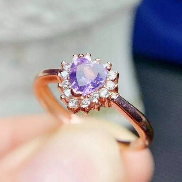 Natural Amethyst Ring, 925 Sterling Silver, Amethyst Engagement Ring, Amethyst Ring, Wedding Ring, Luxury Ring, Ring/Band, Heart Cut Ring | Save 33% - Rajasthan Living 7