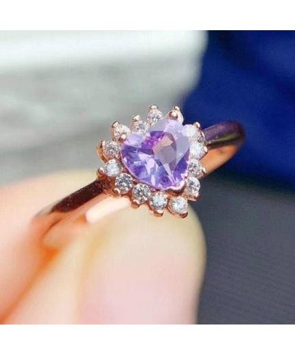 Natural Amethyst Ring, 925 Sterling Silver, Amethyst Engagement Ring, Amethyst Ring, Wedding Ring, Luxury Ring, Ring/Band, Heart Cut Ring | Save 33% - Rajasthan Living