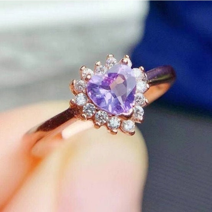 Natural Amethyst Ring, 925 Sterling Silver, Amethyst Engagement Ring, Amethyst Ring, Wedding Ring, Luxury Ring, Ring/Band, Heart Cut Ring | Save 33% - Rajasthan Living 5