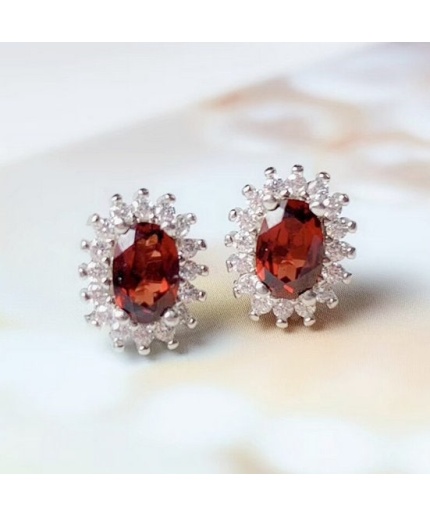 Natural Garnet Studs Earrings, 925 Sterling Silver, Garnet Studs Earrings, Earrings, Garnet Earrings, Luxury Earrings, Oval Stone Earrings | Save 33% - Rajasthan Living 3