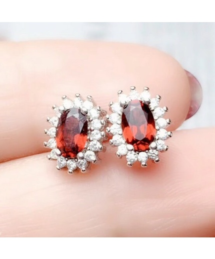 Natural Garnet Studs Earrings, 925 Sterling Silver, Garnet Studs Earrings, Earrings, Garnet Earrings, Luxury Earrings, Oval Stone Earrings | Save 33% - Rajasthan Living