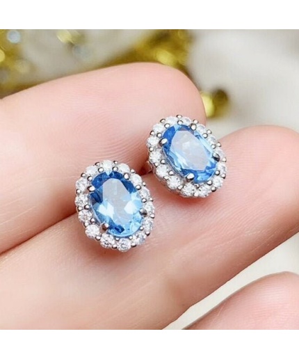 Natural Topaz Studs Earrings, 925 Sterling Silver, Studs Earrings, Earrings, Blue Topaz Earrings, Luxury Earrings, Oval Cut Stone Earrings | Save 33% - Rajasthan Living