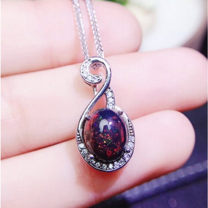 Natural Black Opal Pendant, Engagement Pendent, Black Opal Silver Pendent, Woman Pendant, Pendant Necklace, Luxury Pendent, Oval Pendent | Save 33% - Rajasthan Living 9