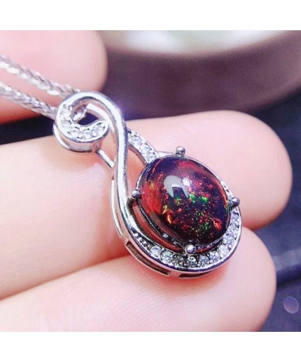 Natural Black Opal Pendant, Engagement Pendent, Black Opal Silver Pendent, Woman Pendant, Pendant Necklace, Luxury Pendent, Oval Pendent | Save 33% - Rajasthan Living