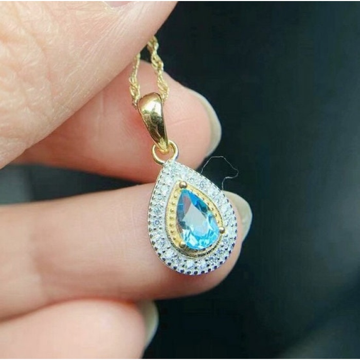 Natural Blue Topaz Pendant, Engagement Blue Topaz Silver Pendent, Woman Pendant, Pendant Necklace, Luxury Pendent, Pear Cut Stone Pendent | Save 33% - Rajasthan Living 10