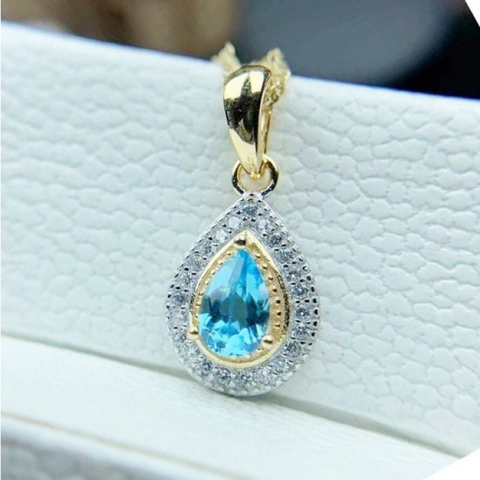 Natural Blue Topaz Pendant, Engagement Blue Topaz Silver Pendent, Woman Pendant, Pendant Necklace, Luxury Pendent, Pear Cut Stone Pendent | Save 33% - Rajasthan Living 6