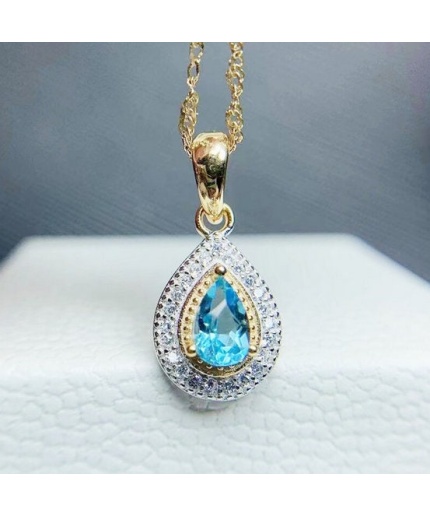 Natural Blue Topaz Pendant, Engagement Blue Topaz Silver Pendent, Woman Pendant, Pendant Necklace, Luxury Pendent, Pear Cut Stone Pendent | Save 33% - Rajasthan Living