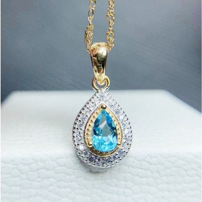 Natural Blue Topaz Pendant, Engagement Blue Topaz Silver Pendent, Woman Pendant, Pendant Necklace, Luxury Pendent, Pear Cut Stone Pendent | Save 33% - Rajasthan Living 5