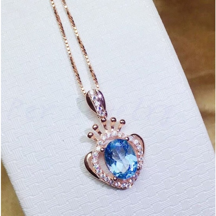 Natural Blue Topaz Pendant, Engagement Blue Topaz Silver Pendent, Woman Pendant, Pendant Necklace, Luxury Pendent, Oval Cut Stone Pendent | Save 33% - Rajasthan Living 9