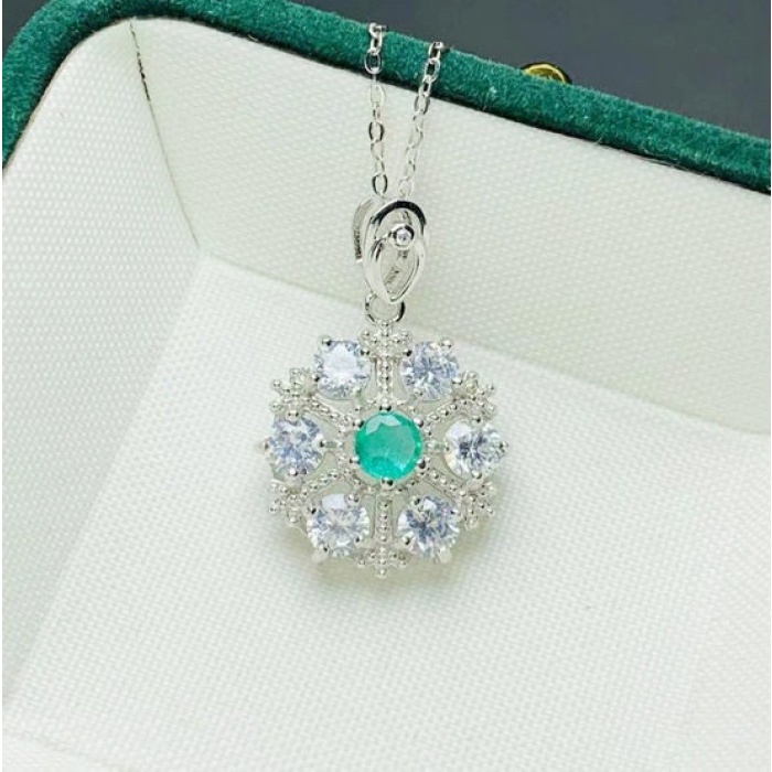 Natural Emerald Pendant, Engagement Pendent, Emerald Silver Pendent, Woman Pendant, Pendant Necklace, Luxury Pendent, Round Cut Stone | Save 33% - Rajasthan Living 10