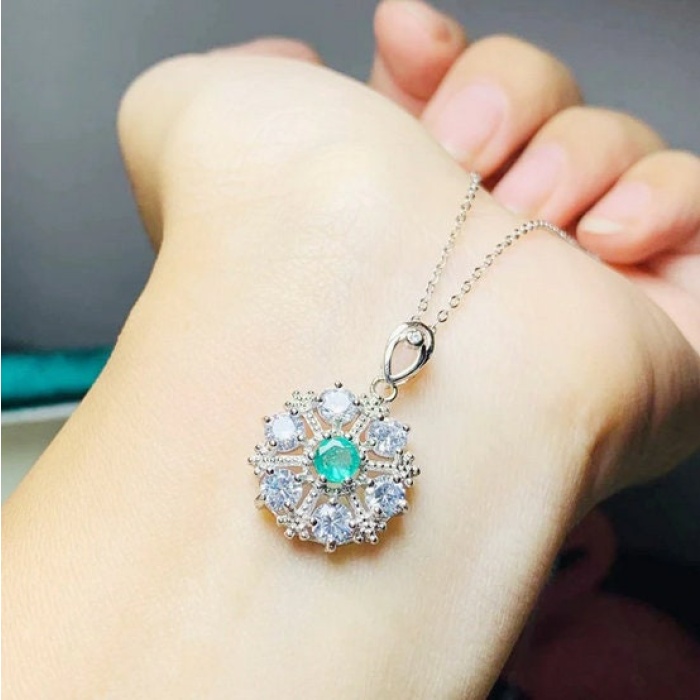 Natural Emerald Pendant, Engagement Pendent, Emerald Silver Pendent, Woman Pendant, Pendant Necklace, Luxury Pendent, Round Cut Stone | Save 33% - Rajasthan Living 6