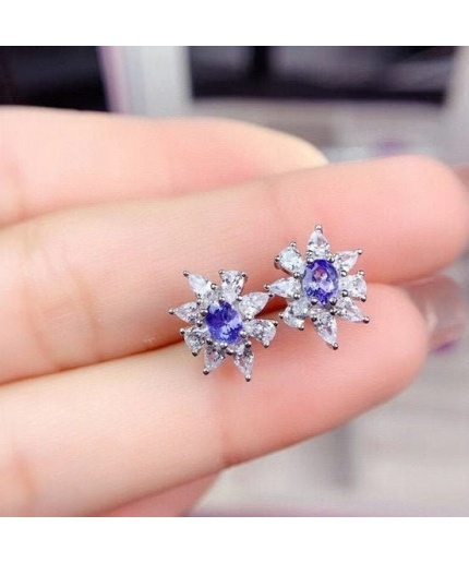 Natural Tanzanite Studs Earrings, 925 Sterling Silver, Tanzanite Studs Earrings, Tanzanite Earrings, Luxury Earrings, Oval Cut Earrings | Save 33% - Rajasthan Living