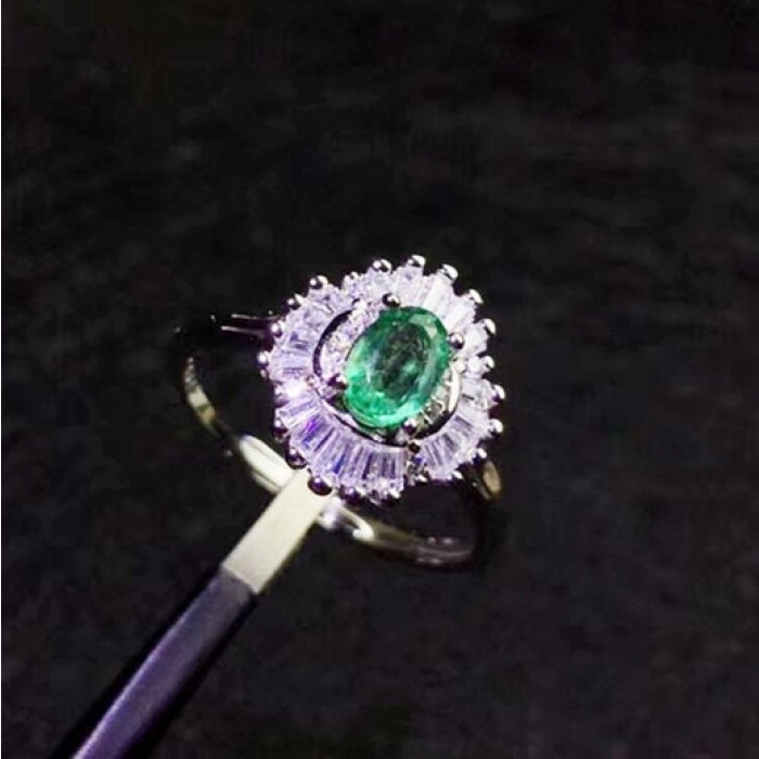 Natural Emerald & Cubic Zirconia Woman Ring, 925 Sterling Silver, Emerald Ring, Statement Ring, Engagement and Wedding Ring | Save 33% - Rajasthan Living 8