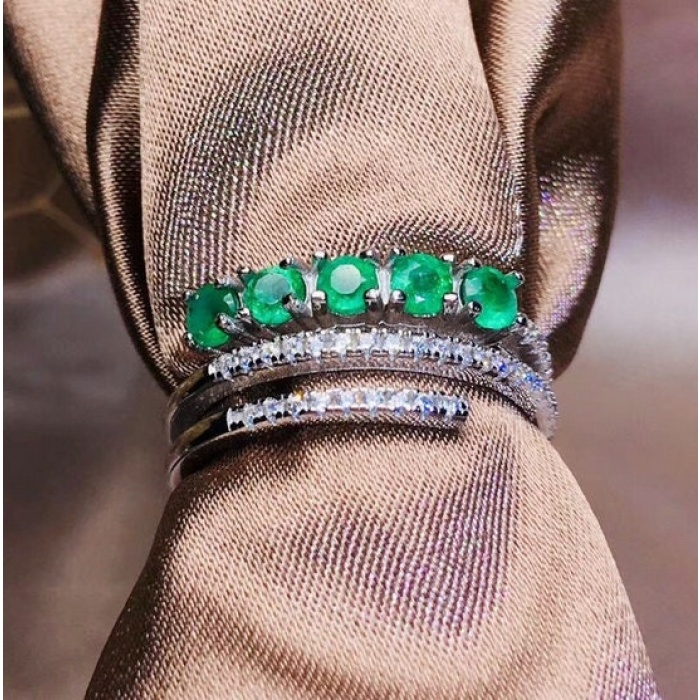 Natural Emerald & Cubic Zirconia Woman Ring, 925 Sterling Silver, Emerald Ring, Statement Ring, Engagement and Wedding Ring | Save 33% - Rajasthan Living 9