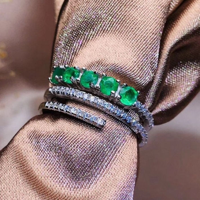 Natural Emerald & Cubic Zirconia Woman Ring, 925 Sterling Silver, Emerald Ring, Statement Ring, Engagement and Wedding Ring | Save 33% - Rajasthan Living 10