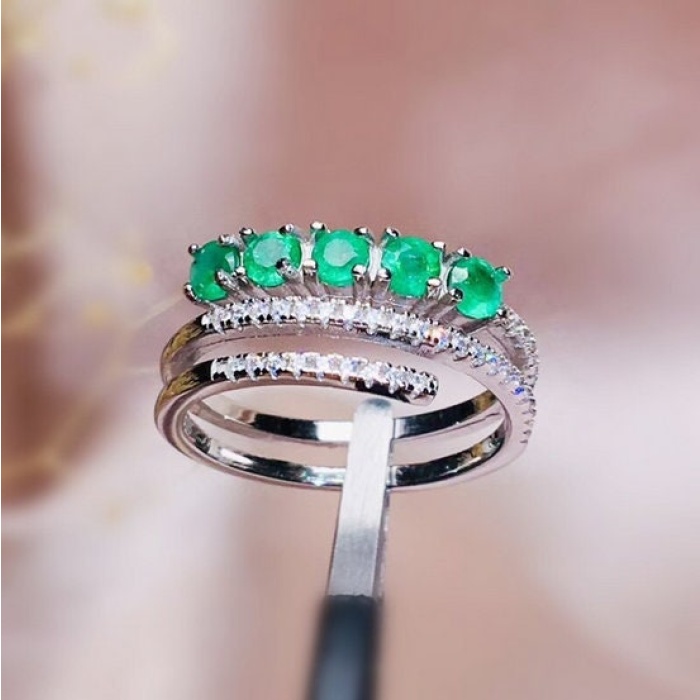 Natural Emerald & Cubic Zirconia Woman Ring, 925 Sterling Silver, Emerald Ring, Statement Ring, Engagement and Wedding Ring | Save 33% - Rajasthan Living 5