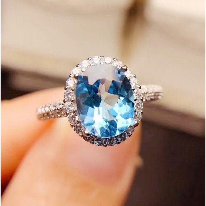 Natural Blue Topaz Ring, 925 Sterling Silver, Topaz Engagement Ring, Topaz Ring,  Wedding Ring, Topaz Luxury Ring, Ring/Band, Oval Cut Ring | Save 33% - Rajasthan Living 5