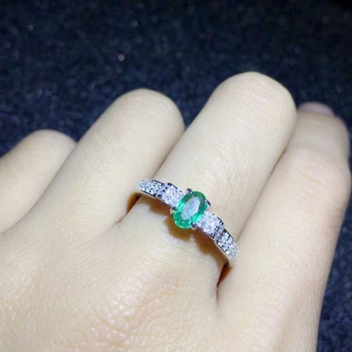 Natural Emerald & Cubic Zirconia Woman Ring, 925 Steeling Silver, Emerald Ring, Statement Ring, Engagement and Wedding Ring | Save 33% - Rajasthan Living 6