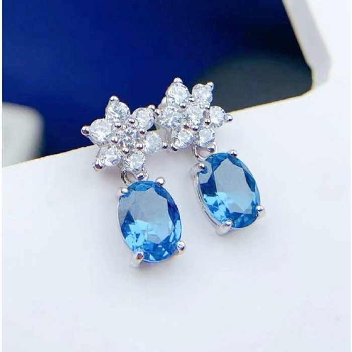 Natural Topaz Studs Earrings, 925 Sterling Silver, Studs Earrings, Blue Topaz Earrings, Luxury Earrings, Oval Cut Stone Earrings | Save 33% - Rajasthan Living 8