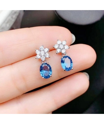 Natural Topaz Studs Earrings, 925 Sterling Silver, Studs Earrings, Blue Topaz Earrings, Luxury Earrings, Oval Cut Stone Earrings | Save 33% - Rajasthan Living 3