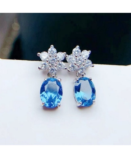 Natural Topaz Studs Earrings, 925 Sterling Silver, Studs Earrings, Blue Topaz Earrings, Luxury Earrings, Oval Cut Stone Earrings | Save 33% - Rajasthan Living