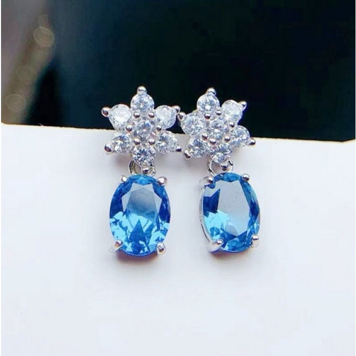 Natural Topaz Studs Earrings, 925 Sterling Silver, Studs Earrings, Blue Topaz Earrings, Luxury Earrings, Oval Cut Stone Earrings | Save 33% - Rajasthan Living 5