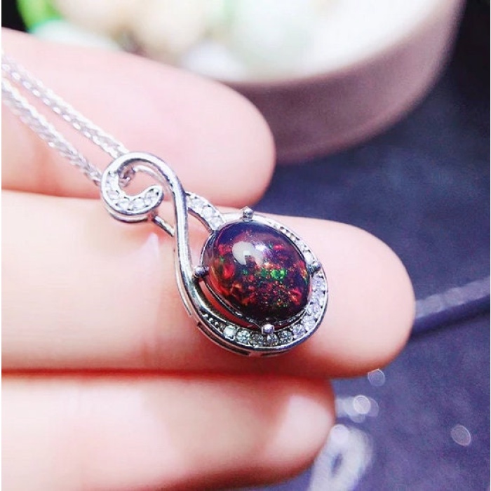 Natural Black Opal Pendant, Engagement Pendent, Black Opal Silver Pendent, Woman Pendant, Pendant Necklace, Luxury Pendent, Oval Pendent | Save 33% - Rajasthan Living 8