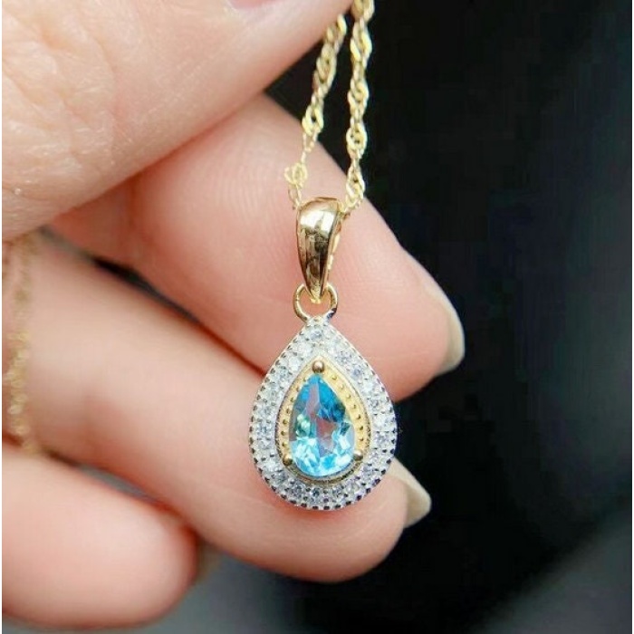 Natural Blue Topaz Pendant, Engagement Blue Topaz Silver Pendent, Woman Pendant, Pendant Necklace, Luxury Pendent, Pear Cut Stone Pendent | Save 33% - Rajasthan Living 9