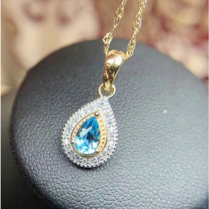 Natural Blue Topaz Pendant, Engagement Blue Topaz Silver Pendent, Woman Pendant, Pendant Necklace, Luxury Pendent, Pear Cut Stone Pendent | Save 33% - Rajasthan Living 8