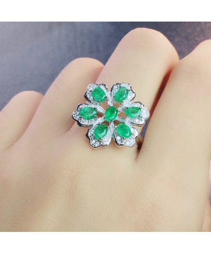 Natural Emerald & Cubic Zirconia Woman Ring, 925 Sterling Silver, Emerald Ring, Statement Ring, Engagement and Wedding Ring | Save 33% - Rajasthan Living 3