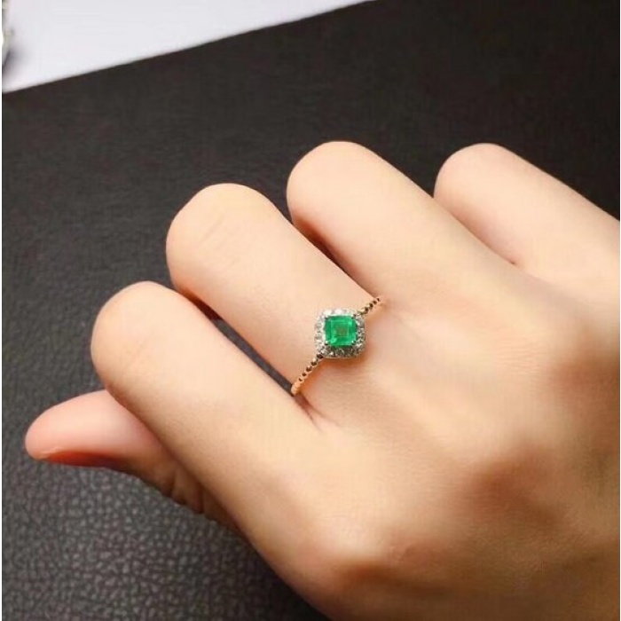 Natural Emerald & Cubic Zirconia Woman Ring, 925 Sterling Silver, Emerald Ring, Statement Ring, Engagement and Wedding Ring | Save 33% - Rajasthan Living 6