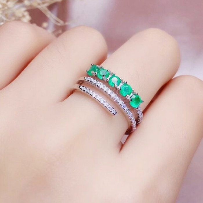 Natural Emerald & Cubic Zirconia Woman Ring, 925 Sterling Silver, Emerald Ring, Statement Ring, Engagement and Wedding Ring | Save 33% - Rajasthan Living 6