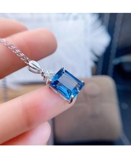 Natural Blue Topaz Pendant, Engagement Blue Topaz Silver Pendent, Woman Pendant, Pendant Necklace, Luxury Pendent, Emerald Cut Stone Pendent | Save 33% - Rajasthan Living 3