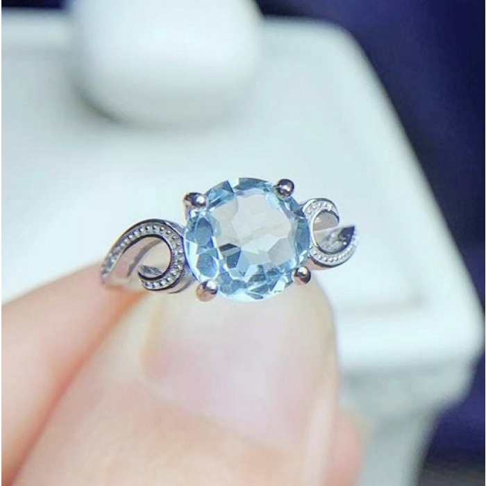 Natural Blue Topaz Ring, 925 Sterling Sliver, Topaz Engagement Ring, Topaz Ring, Wedding Ring, luxury Ring, soliture Ring, Round cut Ring | Save 33% - Rajasthan Living 8