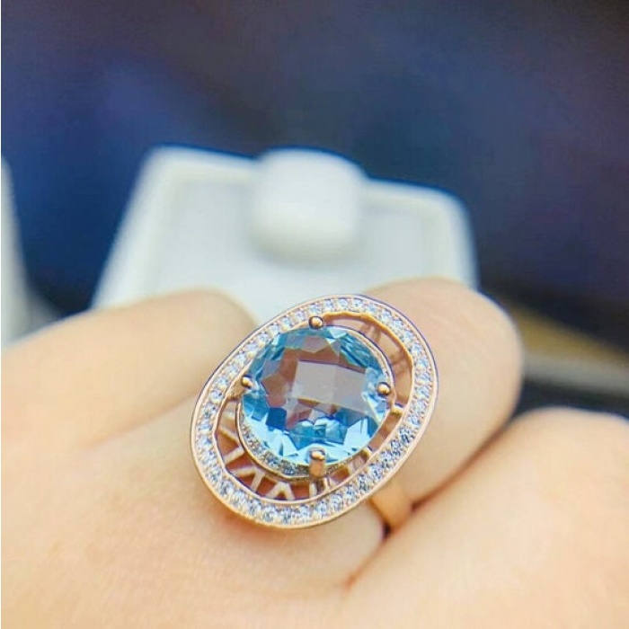 Natural Blue Topaz Ring, 925 Sterling Sliver, Topaz Engagement Ring, Topaz Ring, Wedding Ring, luxury Ring, solitaire Ring, Round cut Ring | Save 33% - Rajasthan Living 7