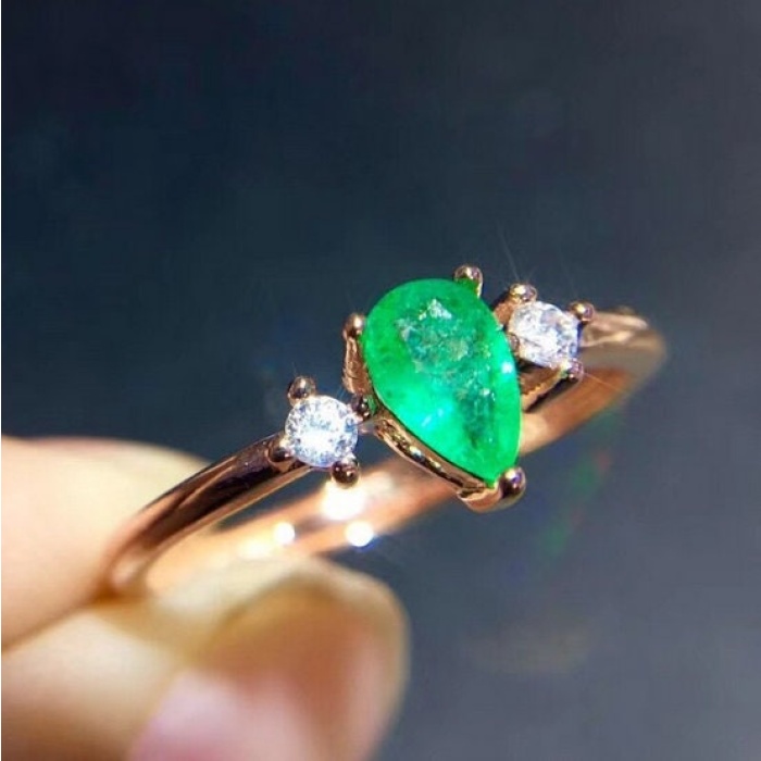 Natural Emerald & Cubic Zirconia Woman Ring, 925 Sterling Silver, Emerald Ring, Statement Ring, Engagement and Wedding Ring | Save 33% - Rajasthan Living 5