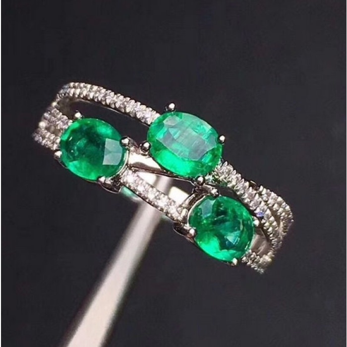 Natural Emerald & Cubic Zirconia Woman Ring, 925 Sterling Silver, Emerald Ring, Statement Ring, Engagement and Wedding Ring | Save 33% - Rajasthan Living 7