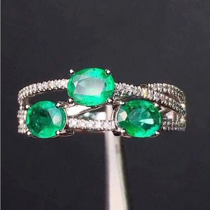 Natural Emerald & Cubic Zirconia Woman Ring, 925 Sterling Silver, Emerald Ring, Statement Ring, Engagement and Wedding Ring | Save 33% - Rajasthan Living 5