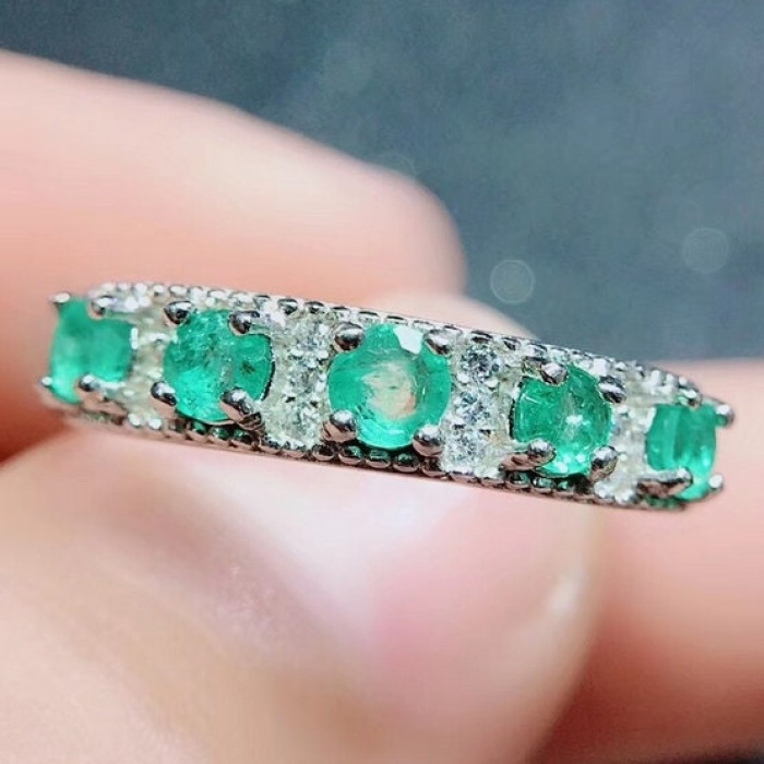 Natural Emerald & Cubic Zirconia Woman Ring, 925 Sterling Silver, Emerald Ring, Statement Ring, Engagement and Wedding Ring | Save 33% - Rajasthan Living 5